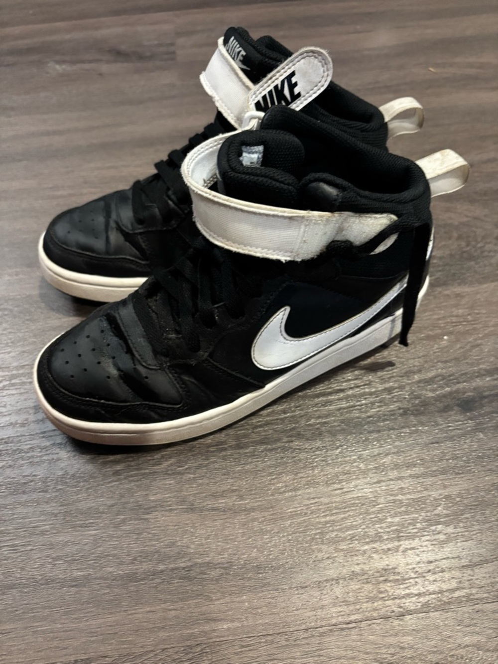 Nike Kids Black and White High-Top Sneakers with Swoosh